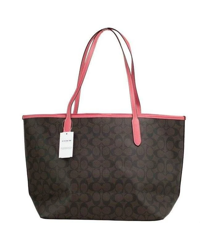 商品Coach|COACH Varsity Brown Watermelon Signature Canvas City Tote Handbag,价格¥2186,第2张图片详细描述