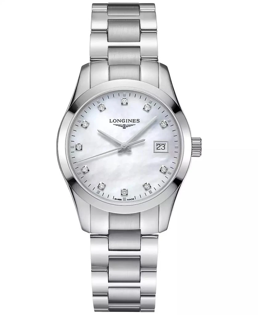 商品Longines|Women's Swiss Conquest Classic Diamond-Accent Stainless Steel Bracelet Watch 34mm,价格¥10291,第1张图片