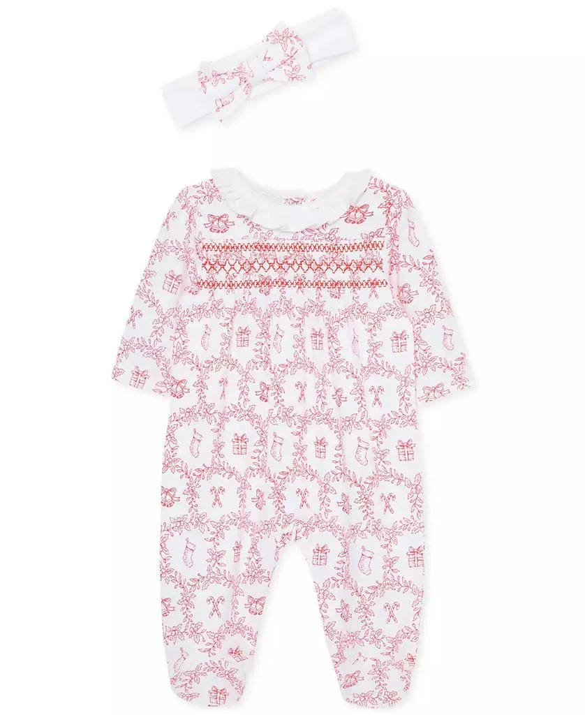 商品Little Me|Baby Girls Festive Cotton Toile Footed Coverall & Headband Set,价格¥210,第1张图片