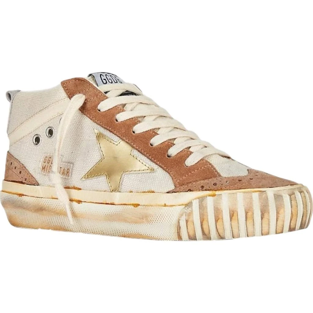 商品Golden Goose|Women's Mid Star Sneakers In Natural White/Brown/golden/cream,价格¥3917,第1张图片