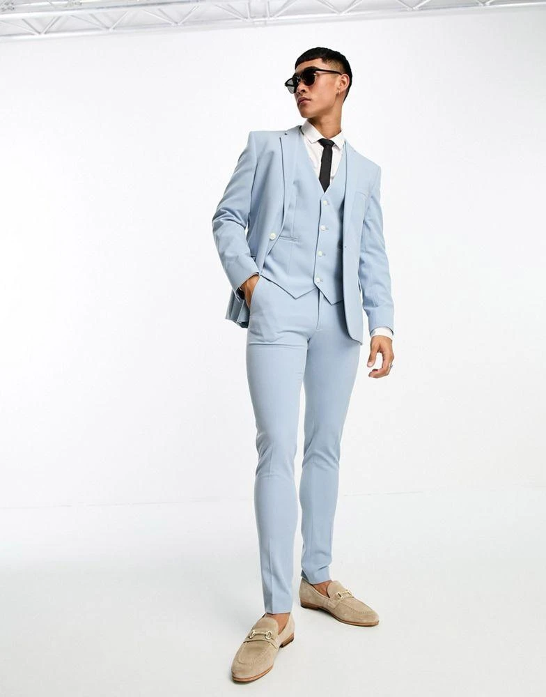 商品ASOS|ASOS DESIGN wedding super skinny suit jacket in pale blue,价格¥235,第5张图片详细描述