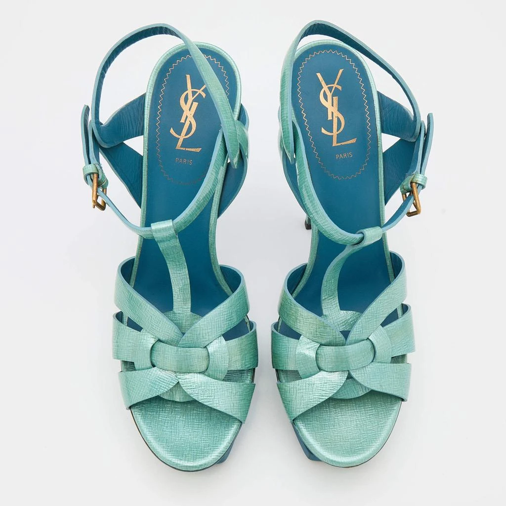 商品[二手商品] Yves Saint Laurent|Yves Saint Laurent Mint Green Textured Patent Leather Tribute Platform Sandals Size 41,价格¥1395,第3张图片详细描述