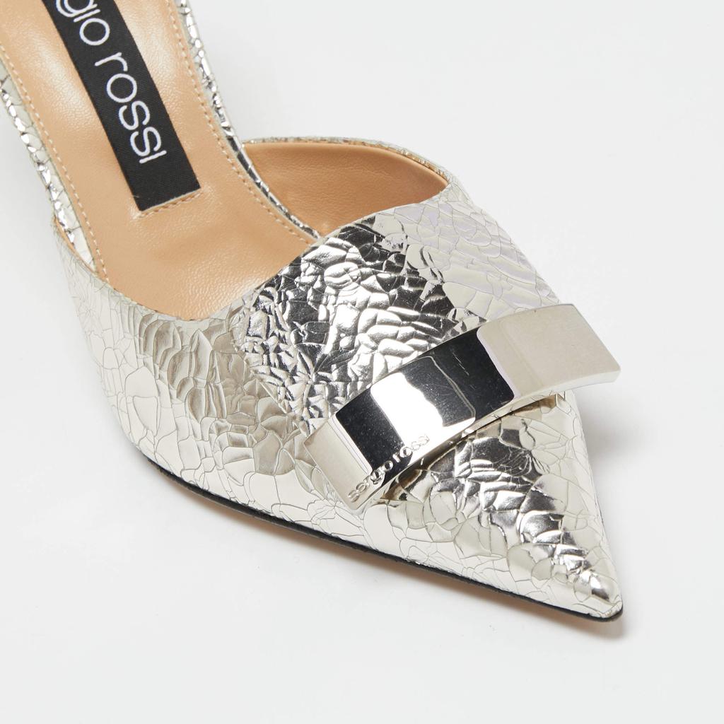 Sergio Rossi Silver Croc Embossed Mule Sandals Size 40商品第7张图片规格展示