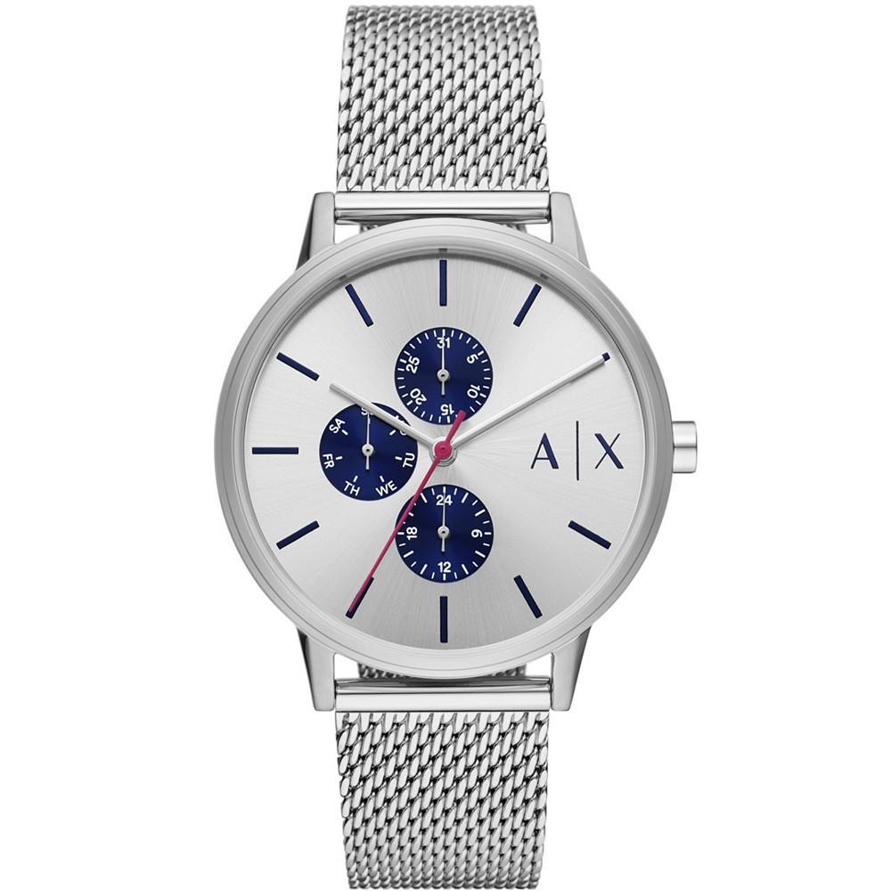 商品Armani Exchange|Men's Multifunction Silver-tone in Stainless Steel Mesh Bracelet Watch, 42mm,价格¥627,第1张图片