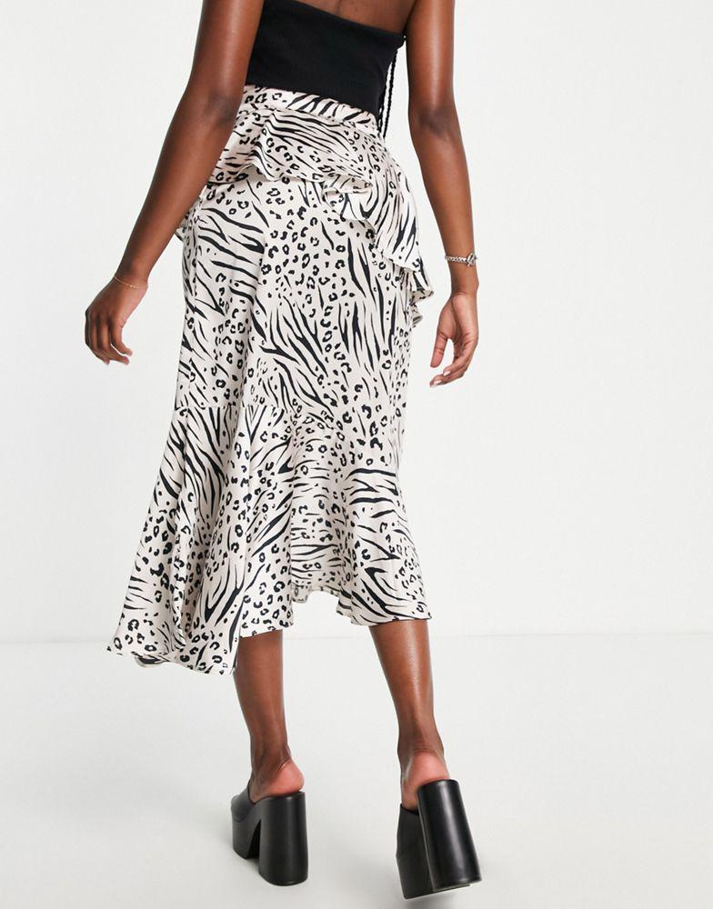 Topshop ruffle midi skirt in zebra print商品第2张图片规格展示