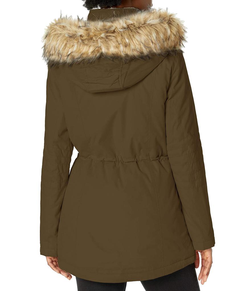 Women's Microfiber Parka Anorak Jacket with Faux Fur Hooded Trim商品第2张图片规格展示