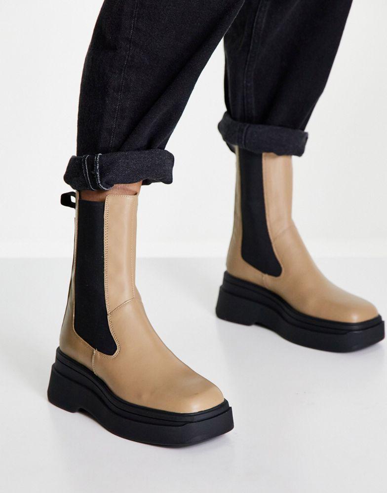 商品Vagabond|Vagabond Carla elastic side leather flatform chelsea boots in lark,价格¥582,第1张图片