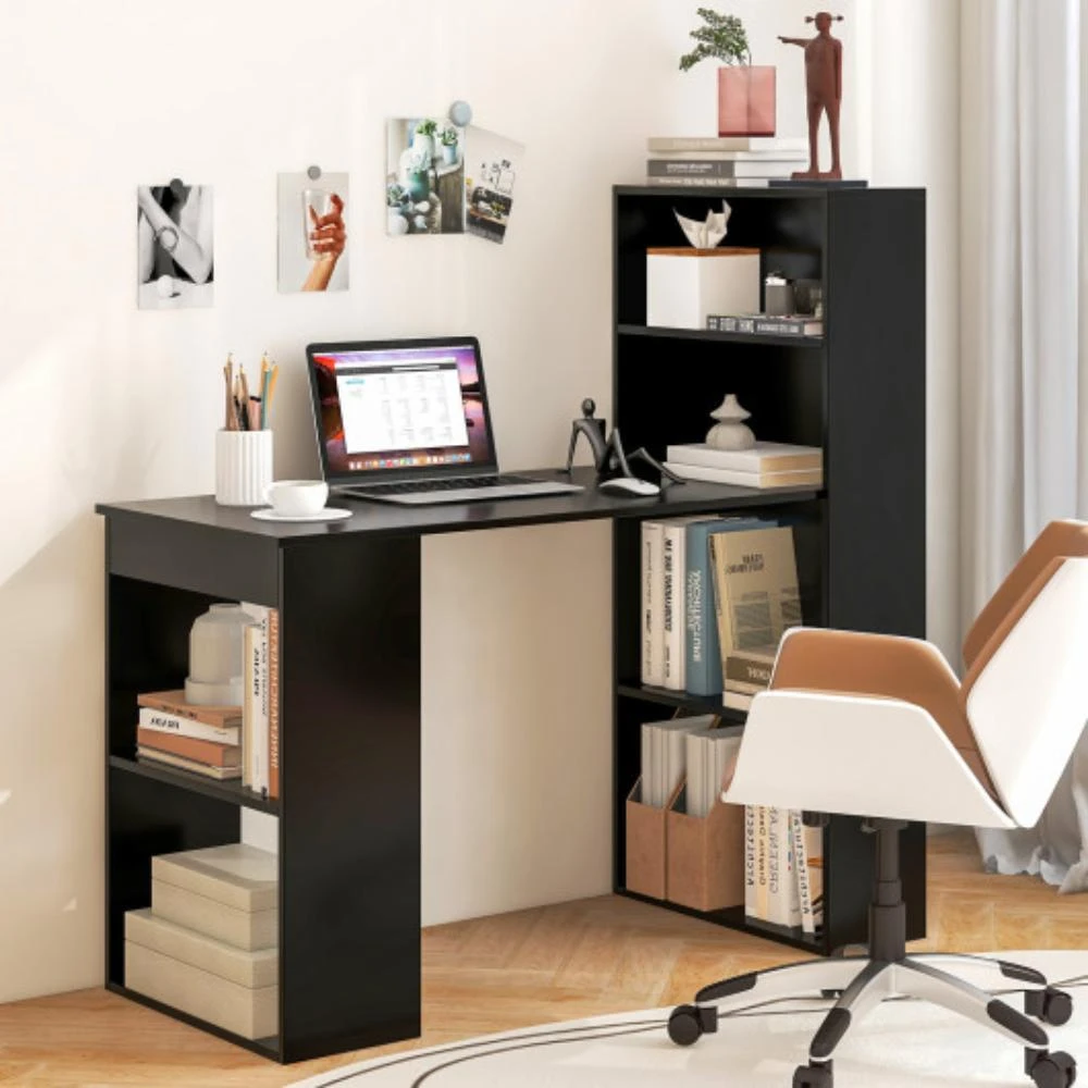 商品Hivvago|Computer Desk Writing Workstation Office with 6-Tier Storage Shelves-Black,价格¥1168,第1张图片