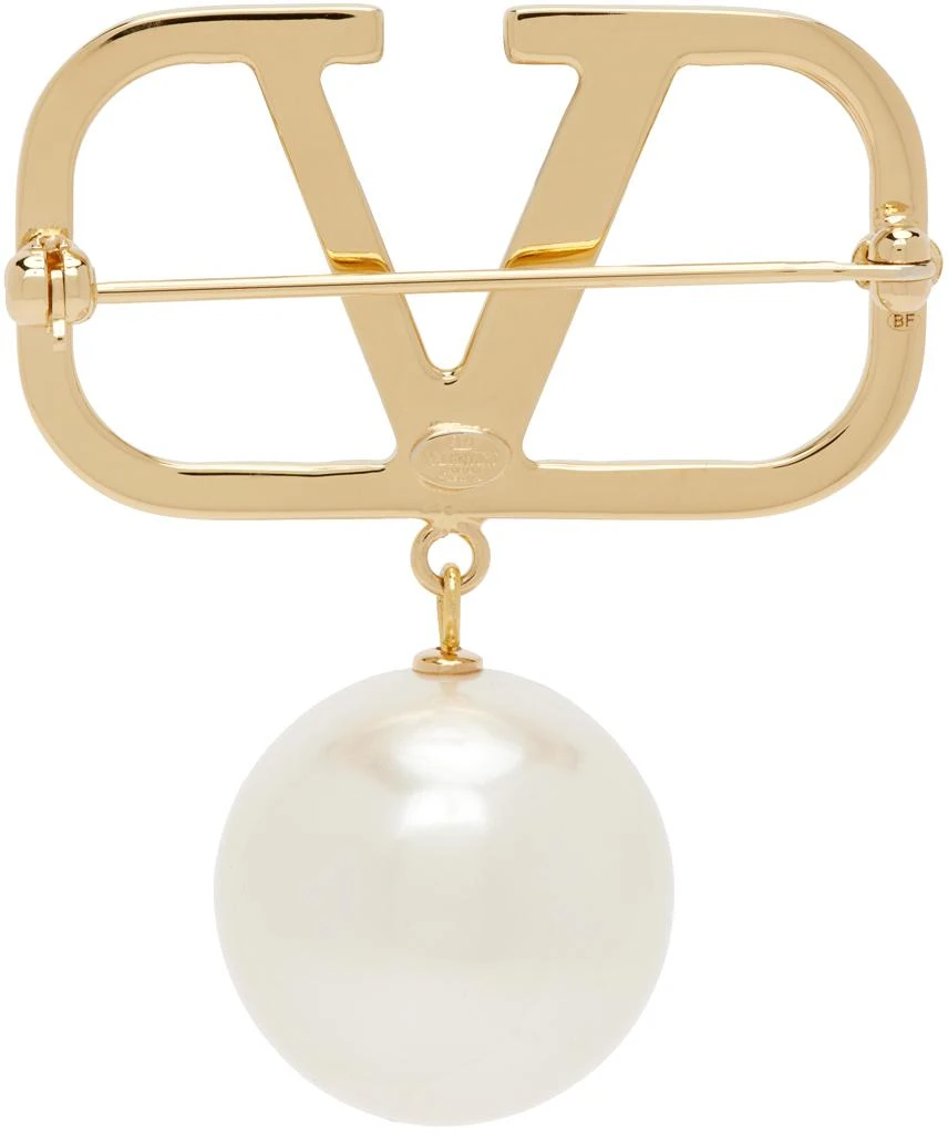 商品Valentino|Gold VLogo Signature Pearl Brooch,价格¥3398,第2张图片详细描述