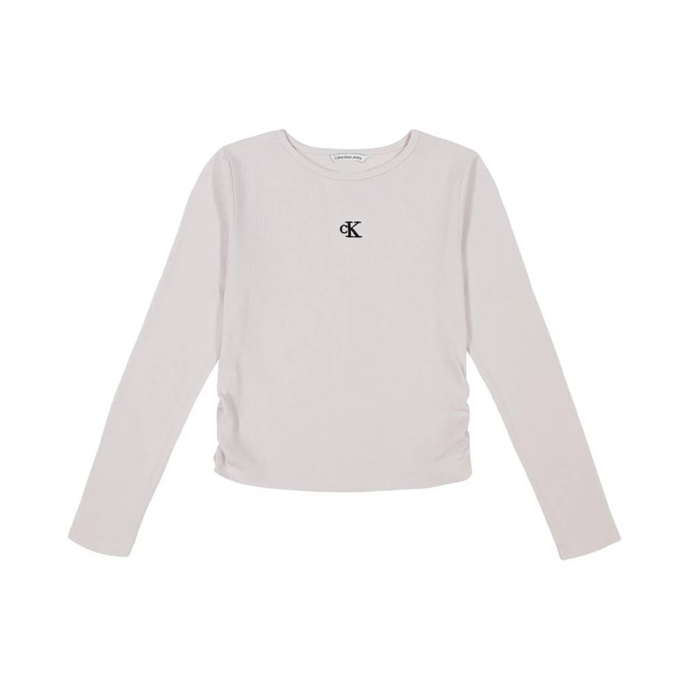商品Calvin Klein|Big Girls Ribbed Knit Long Sleeved T-shirt,价格¥147,第1张图片