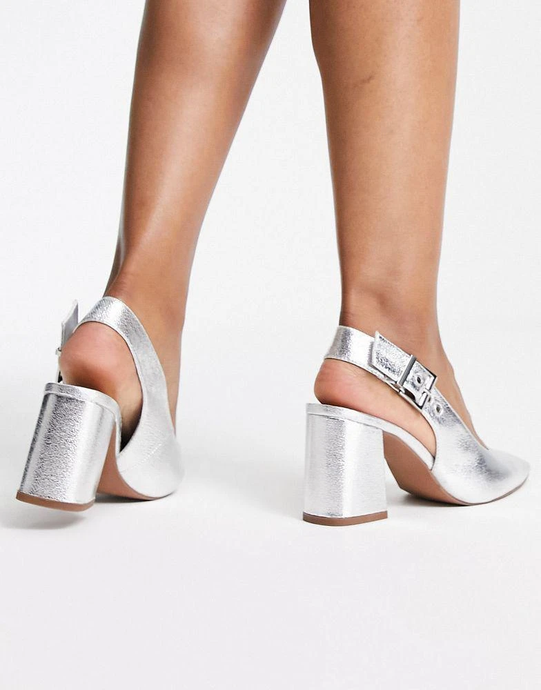 商品ASOS|ASOS DESIGN Wide Fit West slingback block heeled shoes in silver,价格¥313,第2张图片详细描述