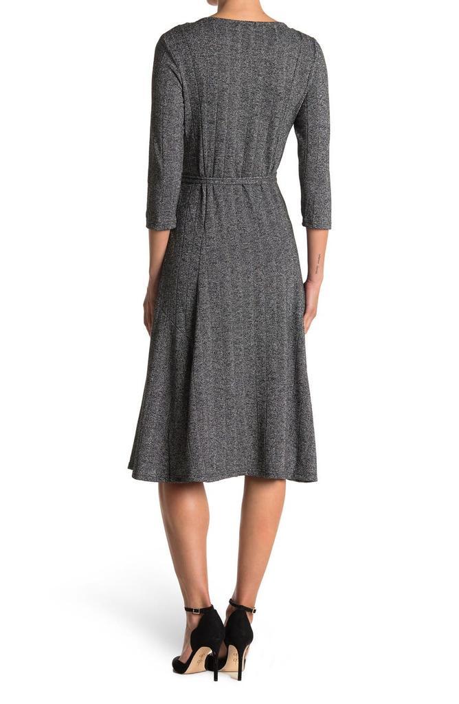 商品Nina Leonard|Sylvia 3/4 Sleeve A-Line Metallic Ribbed Midi Dress,价格¥244,第4张图片详细描述
