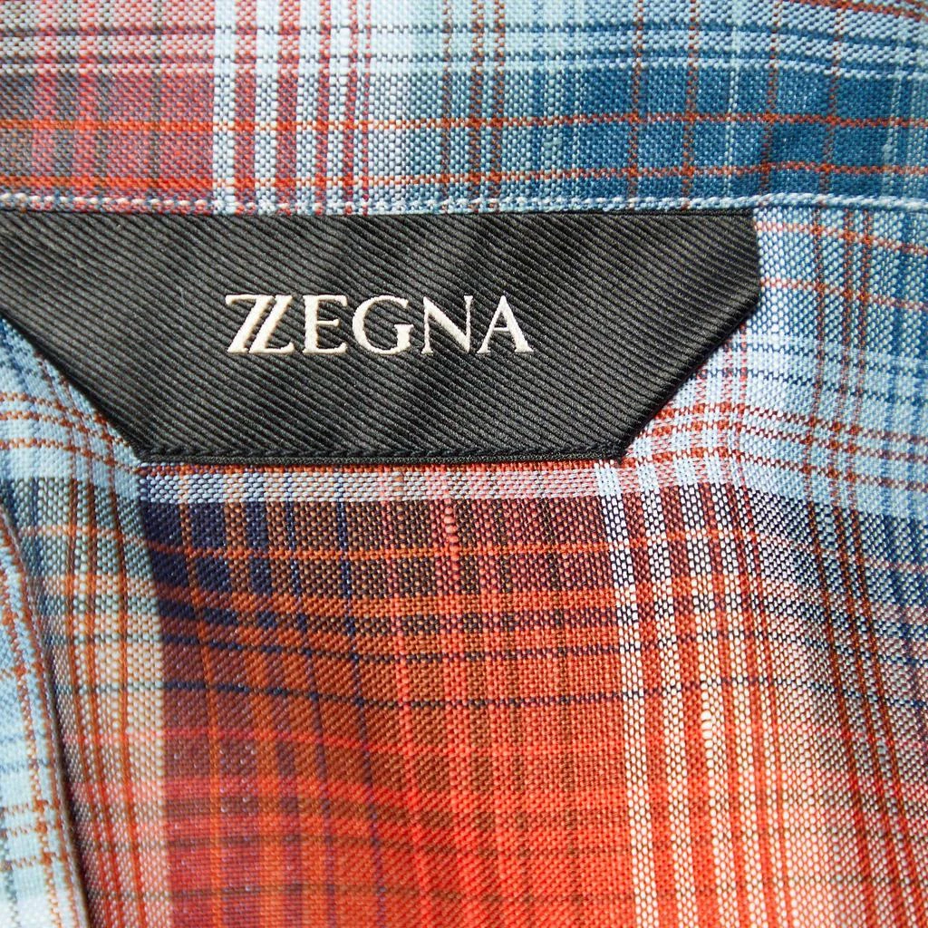 商品[二手商品] Zegna|Z Zegna Blue and Red Plaid Check Linen & Cotton Long Sleeve Shirt XL,价格¥813,第4张图片详细描述