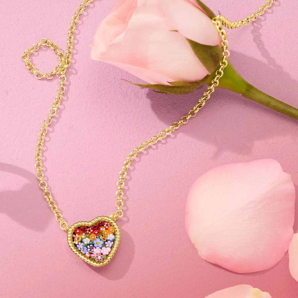 商品Ross-Simons|Ross-Simons Italian Multicolored Murano Glass Mosaic Floral Heart Necklace in 18kt Gold Over Sterling,价格¥962,第3张图片详细描述