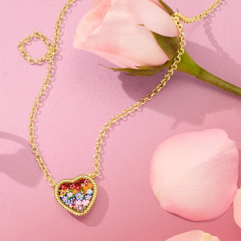 商品Ross-Simons|Italian Multicolored Murano Glass Mosaic Floral Heart Necklace in 18kt Gold Over Sterling,价格¥1105,第3张图片详细描述