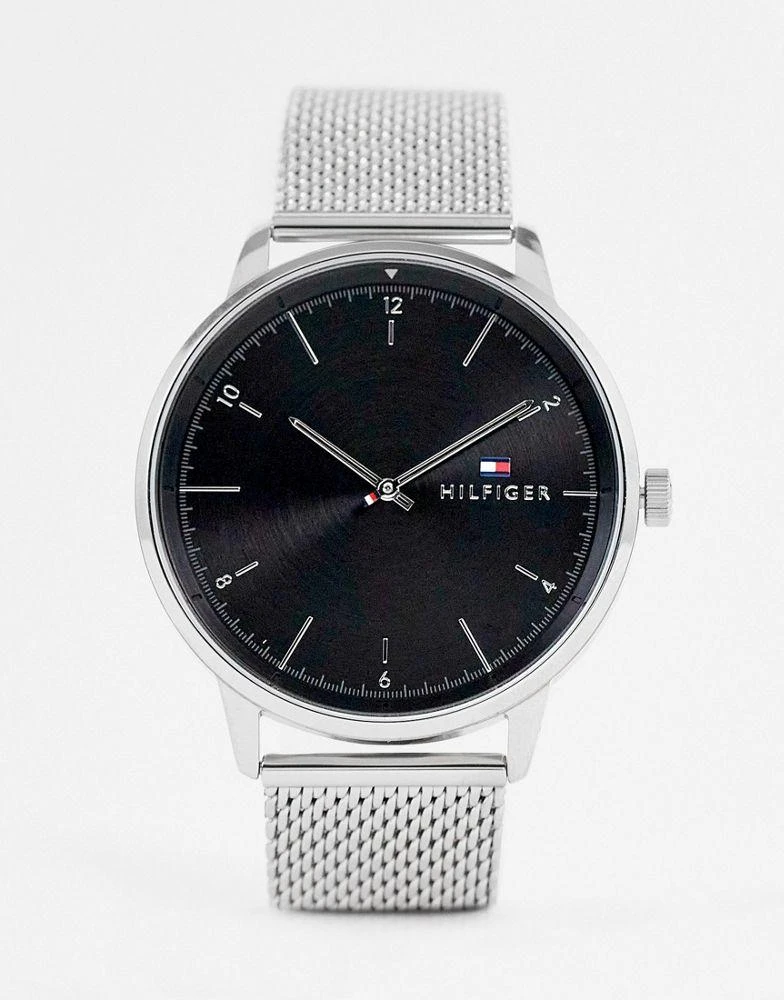 商品Tommy Hilfiger|Tommy Hilfiger mesh watch with black dial in silver 1791842,价格¥914,第1张图片