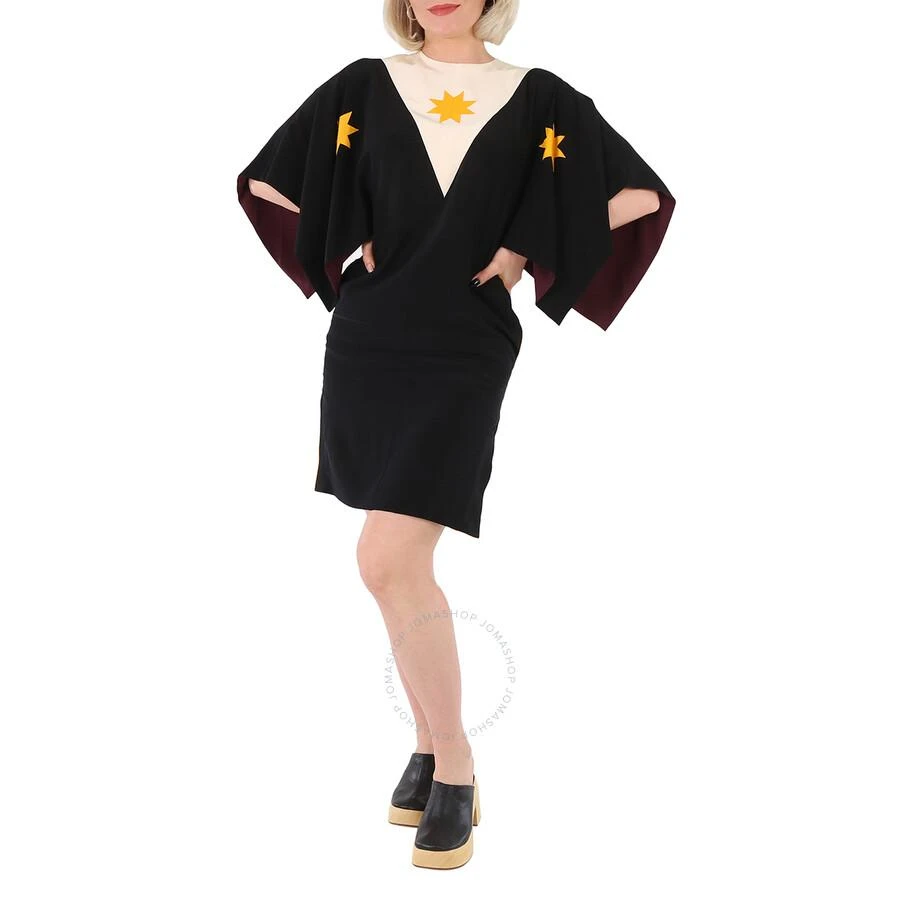 商品Burberry|Ladies Black Geometric Print Silk Crepe De Chine Cape Sleeve Dress,价格¥1728,第2张图片详细描述