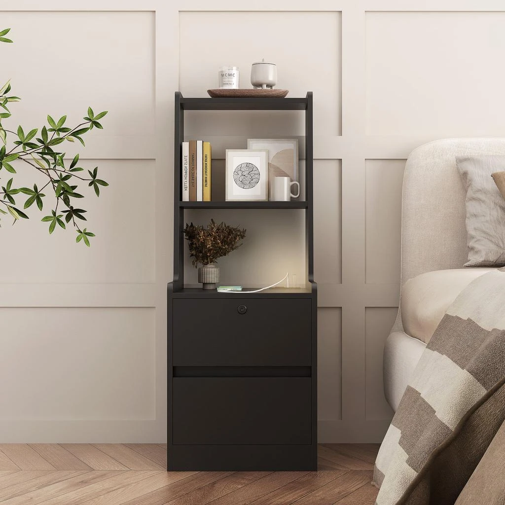 商品Streamdale Furniture|Streamdale Smart Storage Cabinet with Charging Station & Voice-Controlled LED Night Light,价格¥1053,第5张图片详细描述