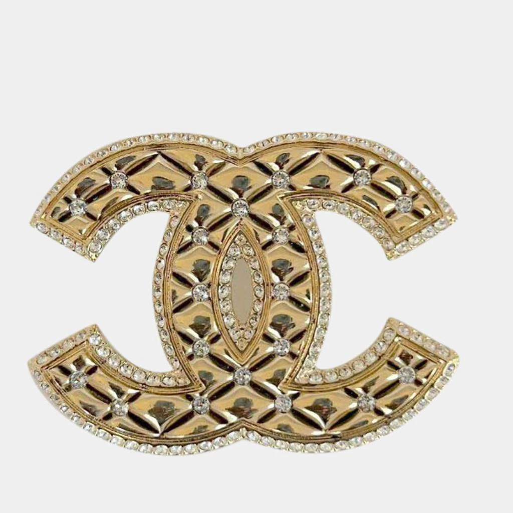 商品Chanel|Chanel gold quilted crystal embellished oversized brooch,价格¥10176,第1张图片