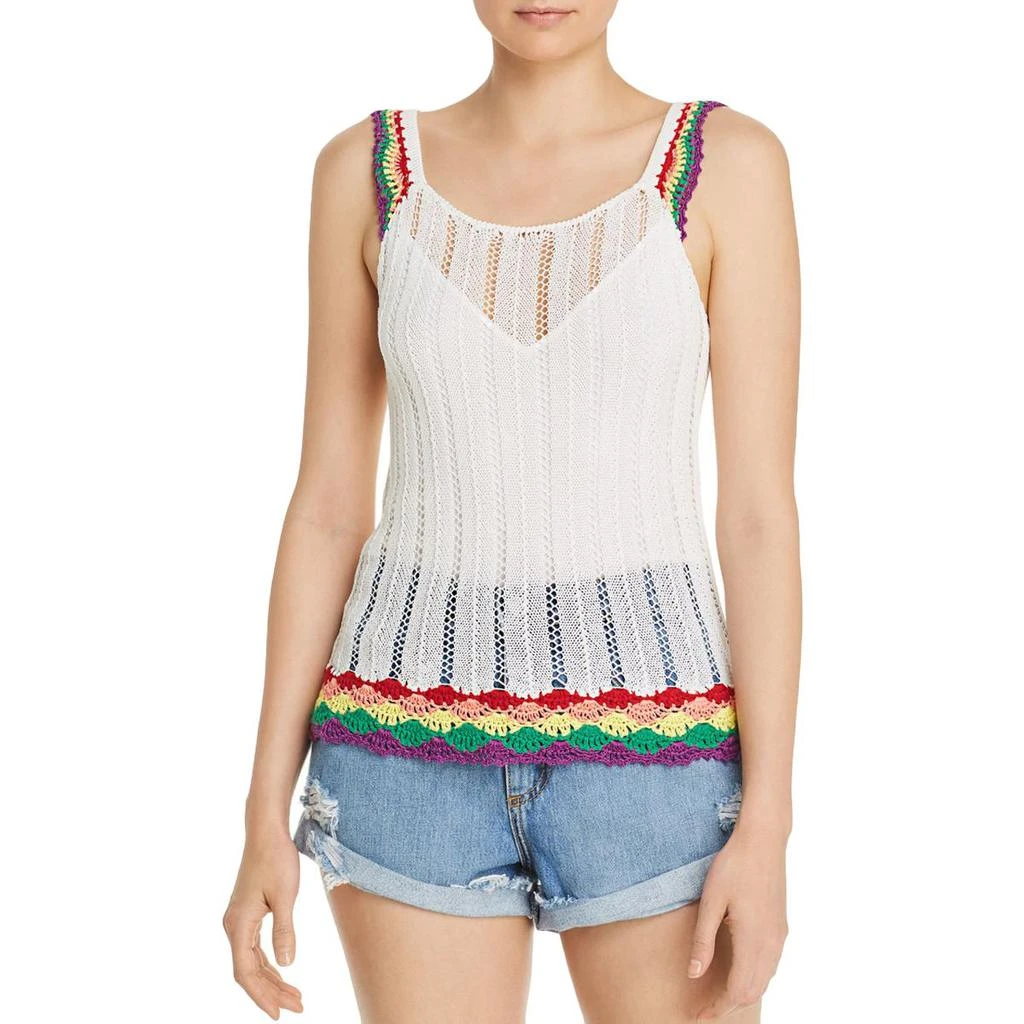 商品AQUA|Aqua Womens Open Stitch Rainbow Trim Tank Top,价格¥70,第1张图片