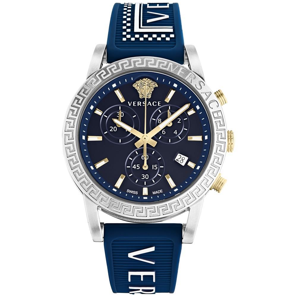 商品Versace|Women's Chronograph Sport Tech Blue Silicone Strap Watch 40mm,价格¥8813,第1张图片