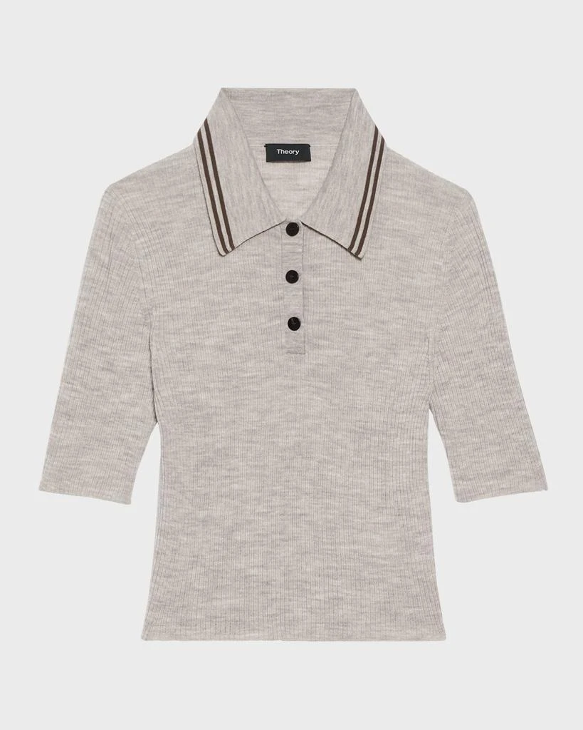 商品Theory|Regal Wool Ribbed Polo Shirt with Tipping,价格¥917,第2张图片详细描述