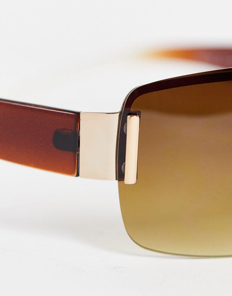ASOS DESIGN 90s wrap rimless sunglasses in grad brown商品第4张图片规格展示