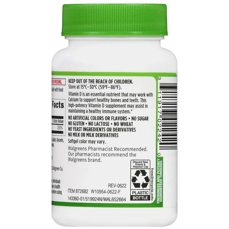 商品Walgreens|Vitamin D3 50 mcg (2000 IU) Softgels (75 days),价格¥67,第4张图片详细描述