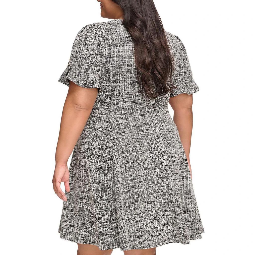 商品DKNY|DKNY Womens Plus Knit Flounce Sleeve Fit & Flare Dress,价格¥194,第2张图片详细描述