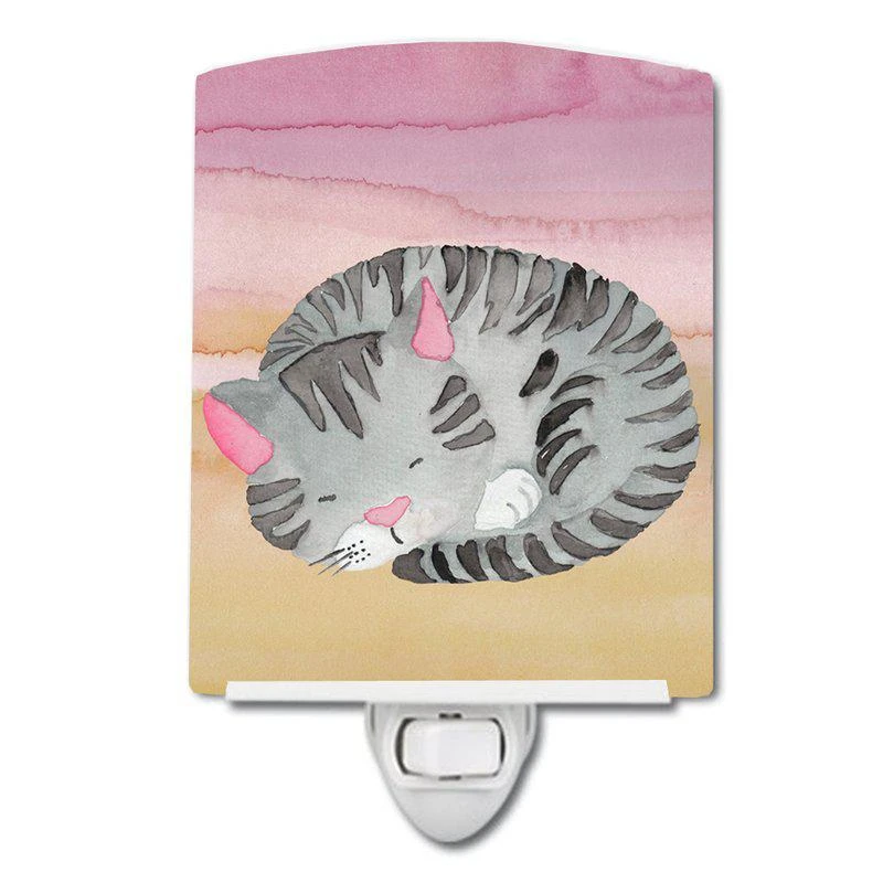 商品Caroline's Treasures|Sleeping Grey Cat Watercolor Ceramic Night Light,价格¥204,第1张图片