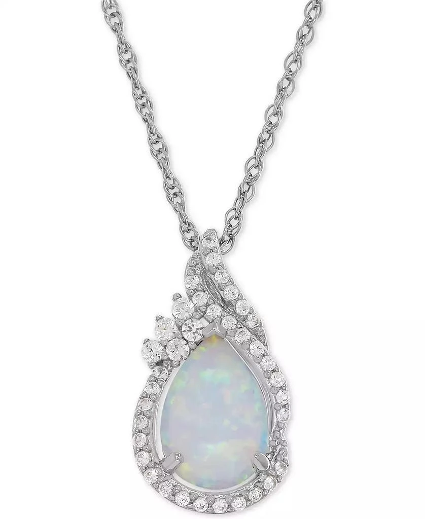 商品Macy's|Lab-Grown Opal (3/4 ct. t.w.) and White Sapphire (1/4 ct. t.w.) Teardrop Pendant Necklace in Sterling Silver,价格¥515,第1张图片