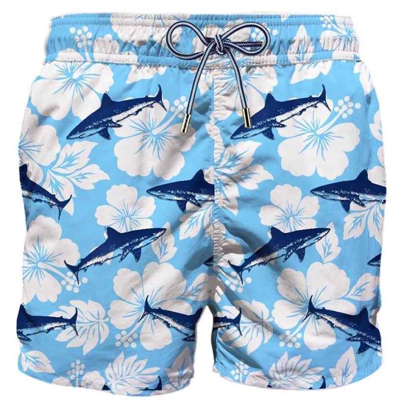 商品Mc2 Saint Barth|Sharks Velvet Print Mid-length Swim Shorts,价格¥1480,第1张图片