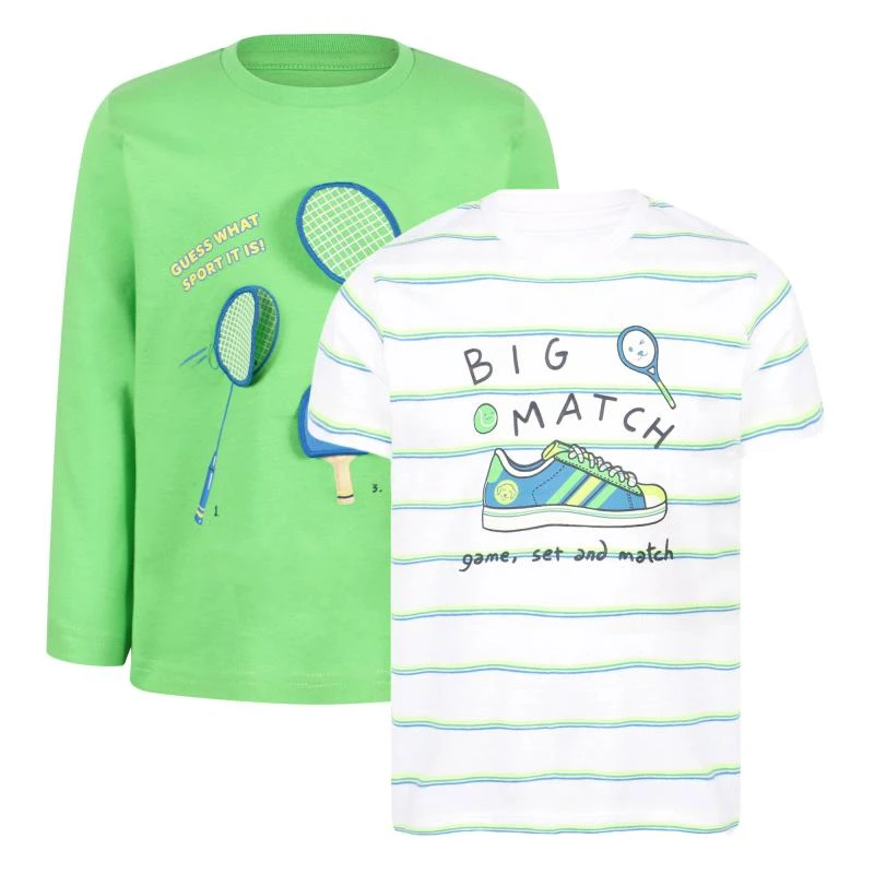 商品Mayoral|Guess what sport and big match long sleeved and short sleeved t shirts set in green and white,价格¥432,第1张图片