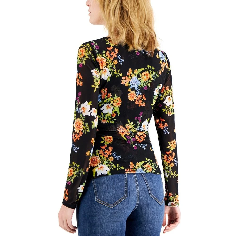 商品INC International|Women's Floral-Print Ruched-Center V-Neck Mesh Top, Created for Macy's,价格¥60,第2张图片详细描述