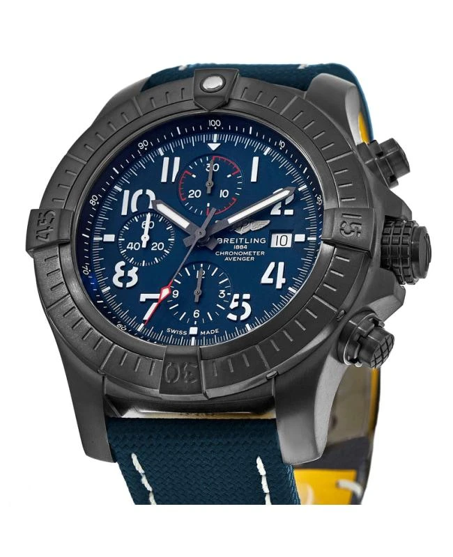 商品BREITLING|Breitling Super Avenger Chronograph 48 Night Mission Blue Dial Blue Leather Strap Men's Watch V13375101C1X1,价格¥28343,第3张图片详细描述