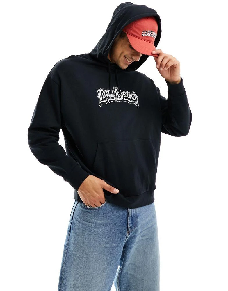 商品ASOS|ASOS DESIGN oversized hoodie in black with grunge back print & front embroidery,价格¥186,第2张图片详细描述
