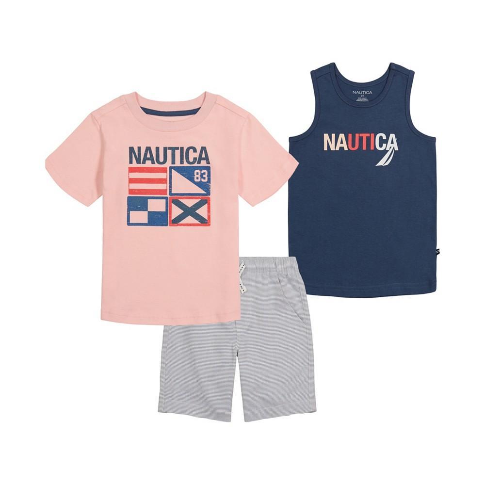商品Nautica|Baby Boys Sailing Flags T-shirt, Logo Tank Top and Shorts, 3 Piece Set,价格¥97,第1张图片