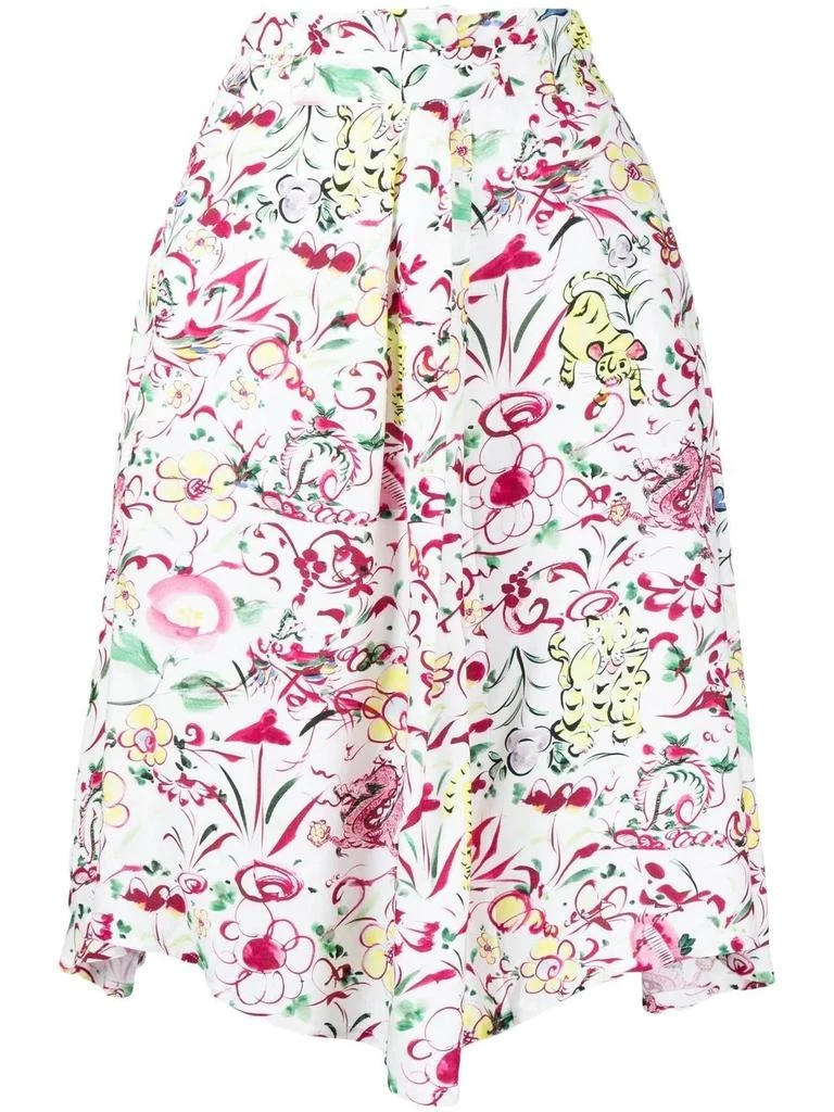 商品Kenzo|Ladies Multicolor Floral Paint Print Asymmetric Gathered Skirt,价格¥2337,第1张图片