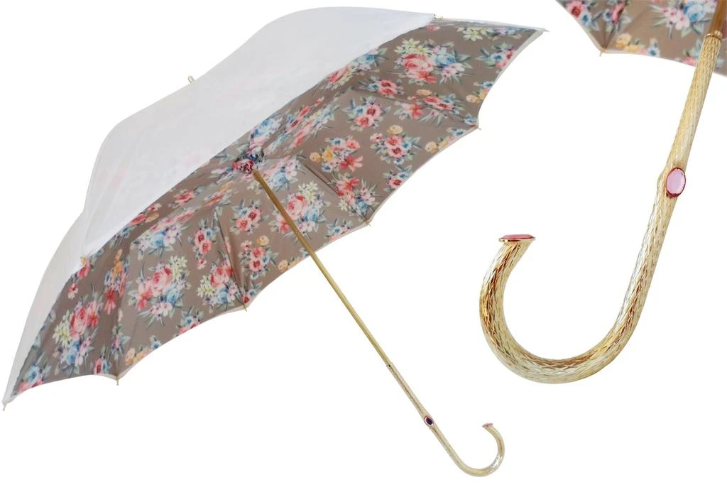商品PASOTTI|Pasotti 葩莎帝 灰色伞面 鲜花内饰 宝石手柄 晴雨伞,价格¥2231,第1张图片
