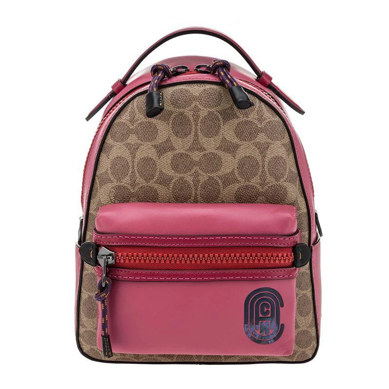商品Coach|香港直邮COACH蔻驰专柜款女士拼色印花涂层帆布配皮双肩背包,价格¥3872,第1张图片