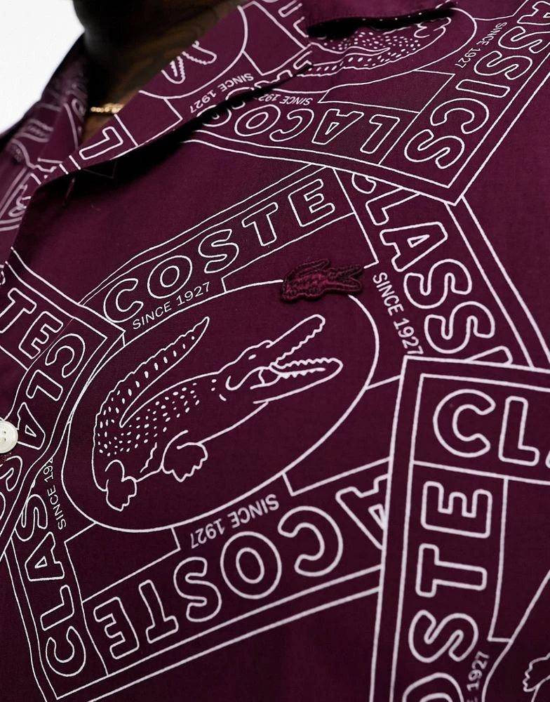 商品Lacoste|Lacoste plus short sleeve printed shirt in burgundy,价格¥490,第2张图片详细描述