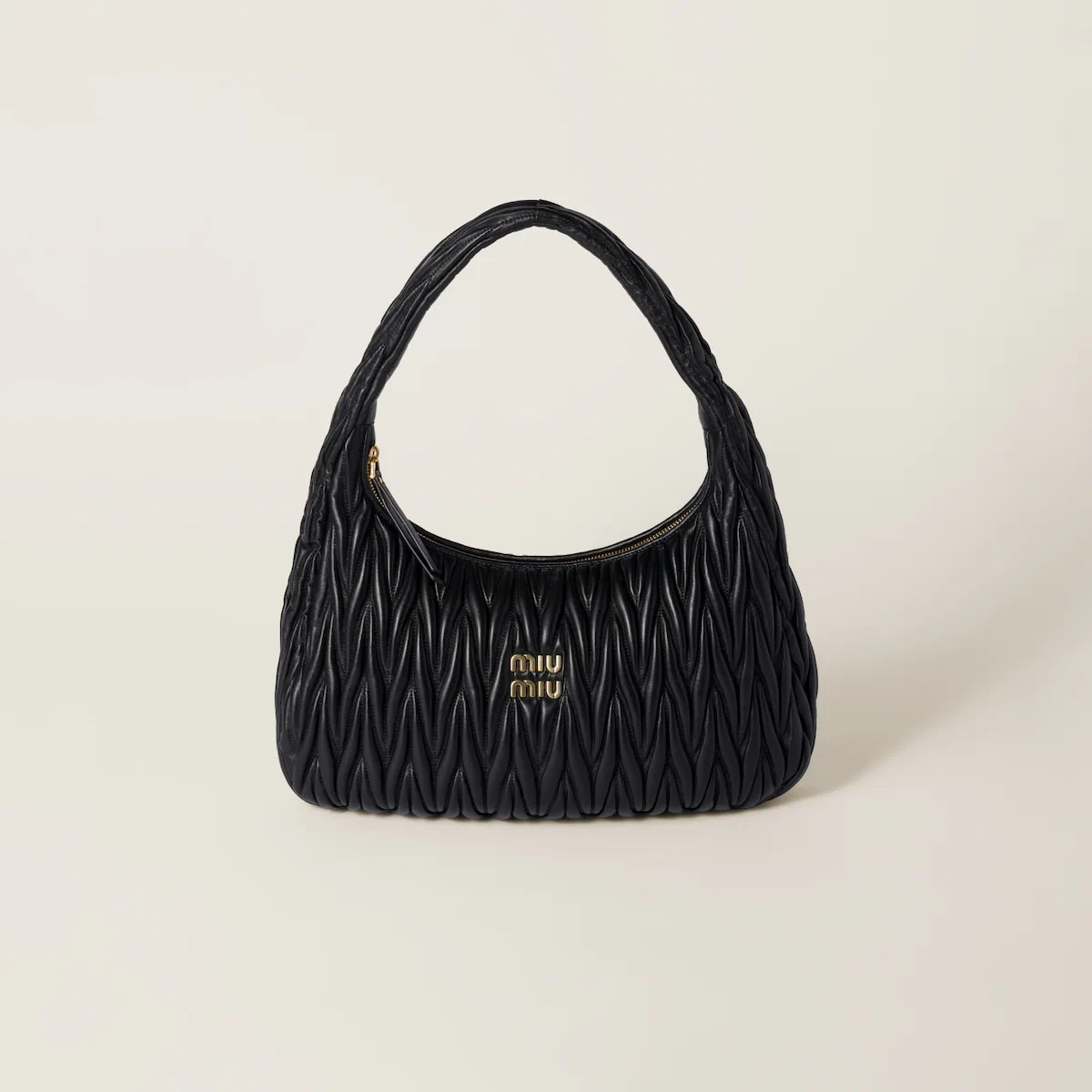 商品Miu Miu|【预售】 缪缪 25春夏 女士 手提包 Sac hobo Wander en cuir nappa matelassé 5BC170_N88_F0002_V_OOO,价格¥25215,第1张图片