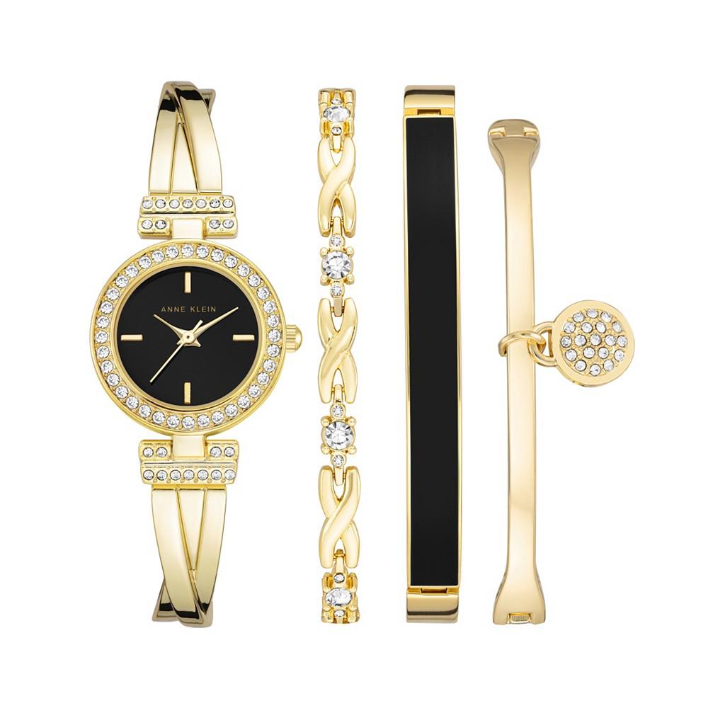 Women's Gold-Tone Alloy Bangle with Crystal Accents Fashion Watch 37mm Set 4 Pieces商品第1张图片规格展示