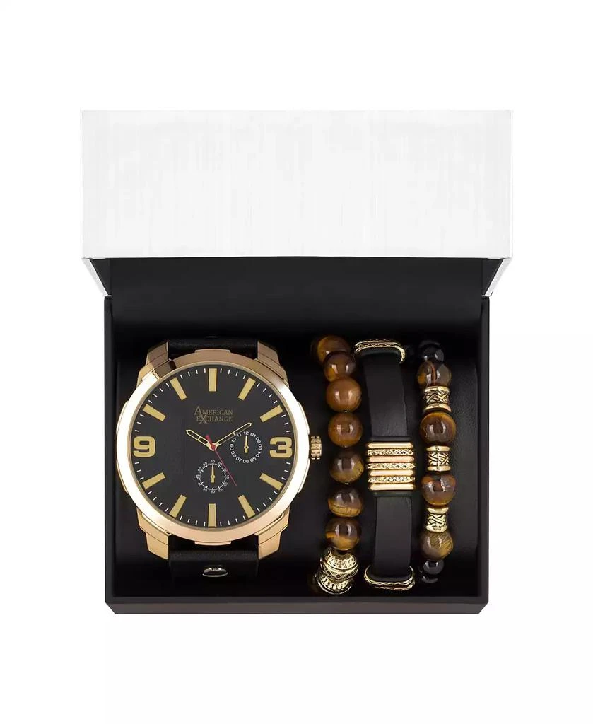 商品American Exchange|Men's Black/Gold Analog Quartz Watch And Holiday Stackable Gift Set,价格¥150,第2张图片详细描述