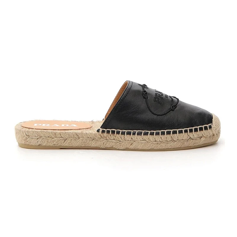 商品Prada|PRADA 女士黑色徽标麻底穆勒鞋  1S154M-034-F0002,价格¥2391,第1张图片