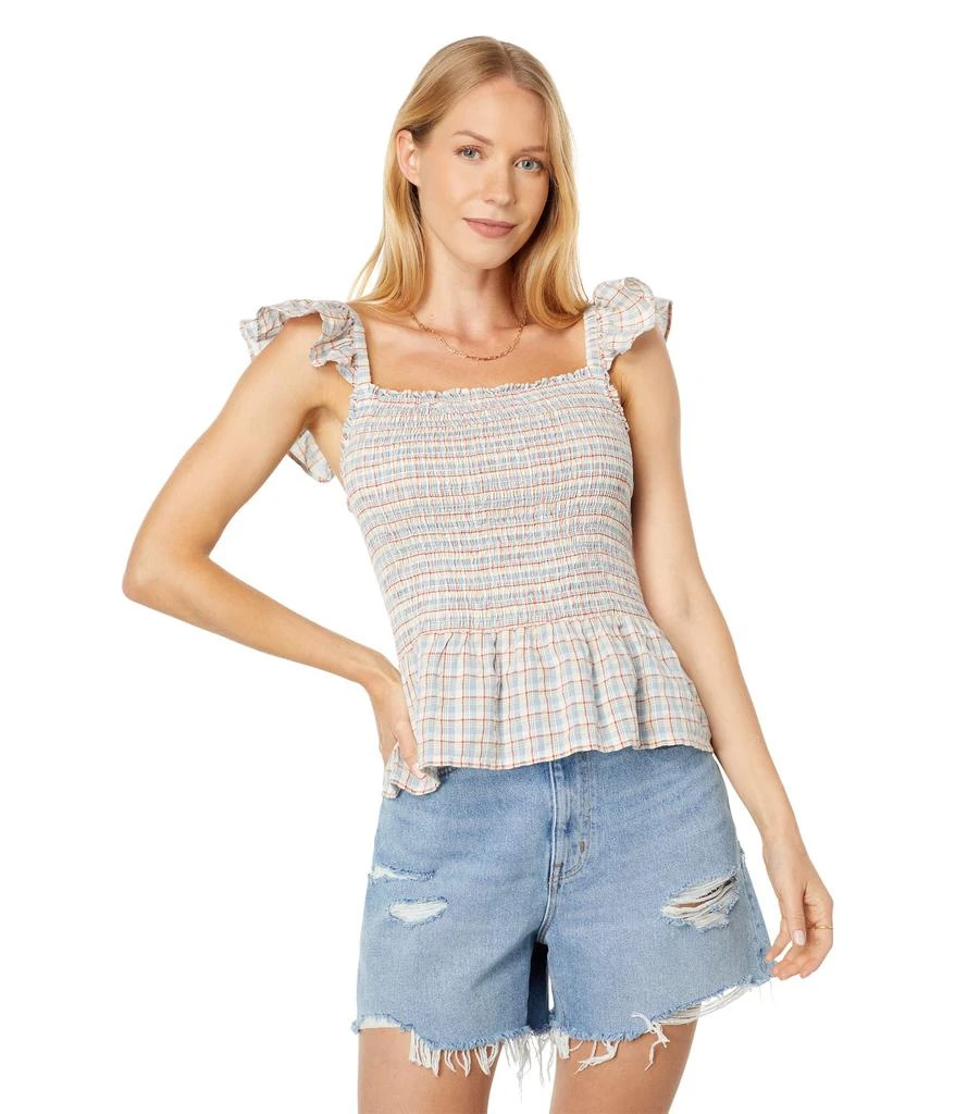 商品Madewell|Seersucker Lucie Smocked Peplum Top in Rainbow Plaid,价格¥345,第1张图片