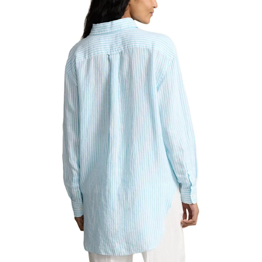 商品[国内直发] Ralph Lauren|SS24 条纹Logo刺绣宽松单排扣长袖衬衫 女款 绿松石色,价格¥1363,第4张图片详细描述