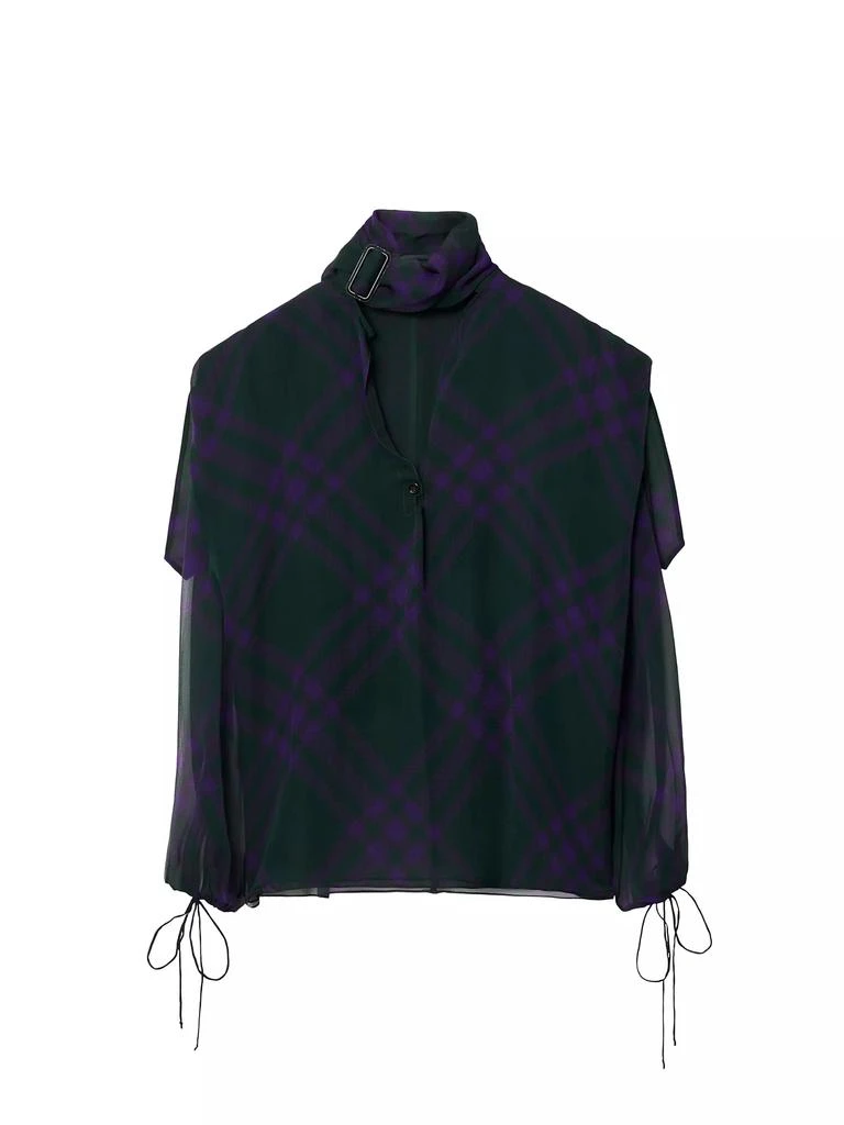 商品Burberry|Check Silk Chiffon Relaxed-Fit  Scarf-Neck Blouse,价格¥14589,第1张图片