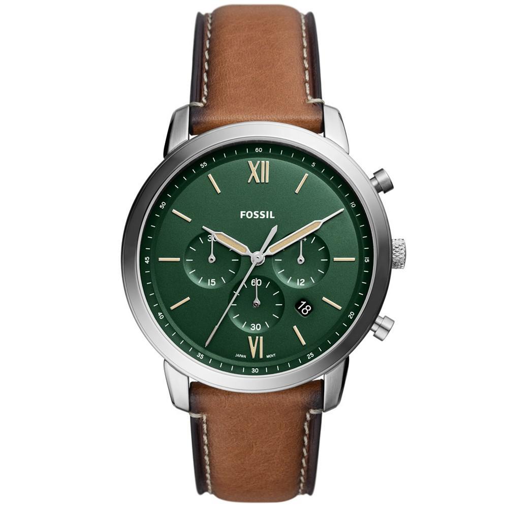 商品Fossil|Men's Neutra Chronograph Brown Leather Strap Watch, 44mm,价格¥1163,第1张图片