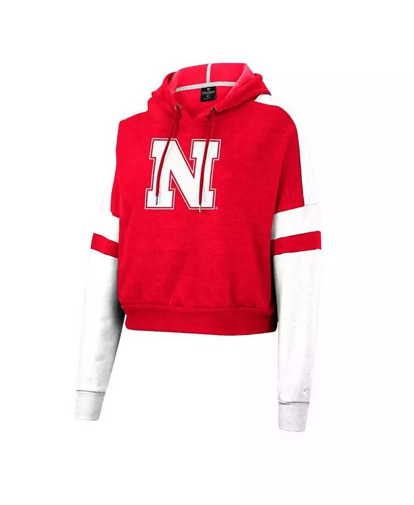 商品Colosseum|Women's Scarlet Nebraska Huskers Throwback Stripe Arch Logo Cropped Pullover Hoodie,价格¥278,第2张图片详细描述